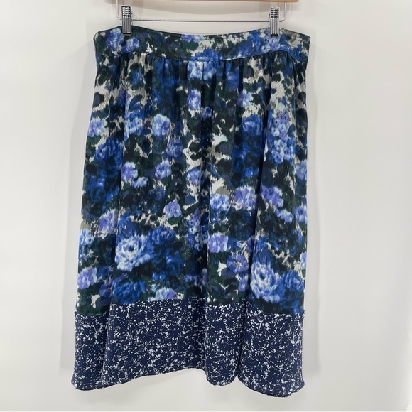 Adrianna Papell Blue Abstract Floral Pleated Flouncy Skirt Size 14 - Picture 6 of 12